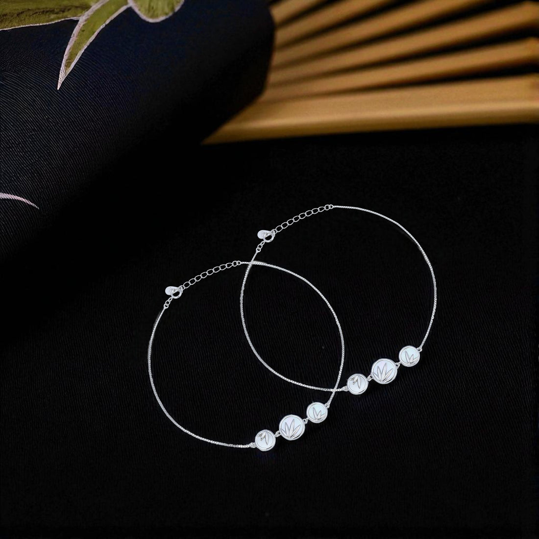 925 Sterling Silver Rose Gold Dewleaf Trio Anklet  For Women