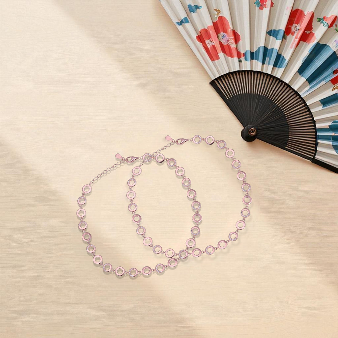 925 Sterling Silver Rose Gold  Eternal Circles Anklets For Women