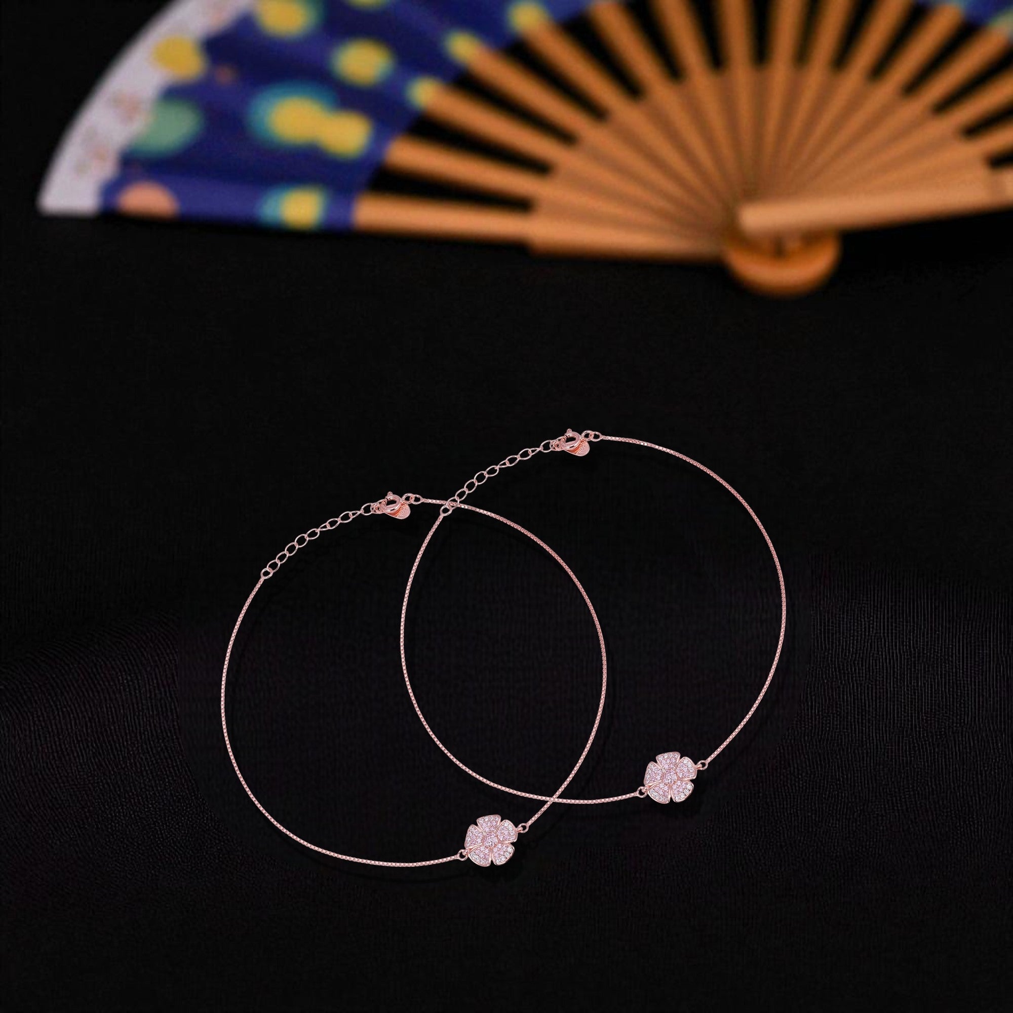 925 Sterling Silver  Rose Gold Fleur de Glow Anklets For Women
