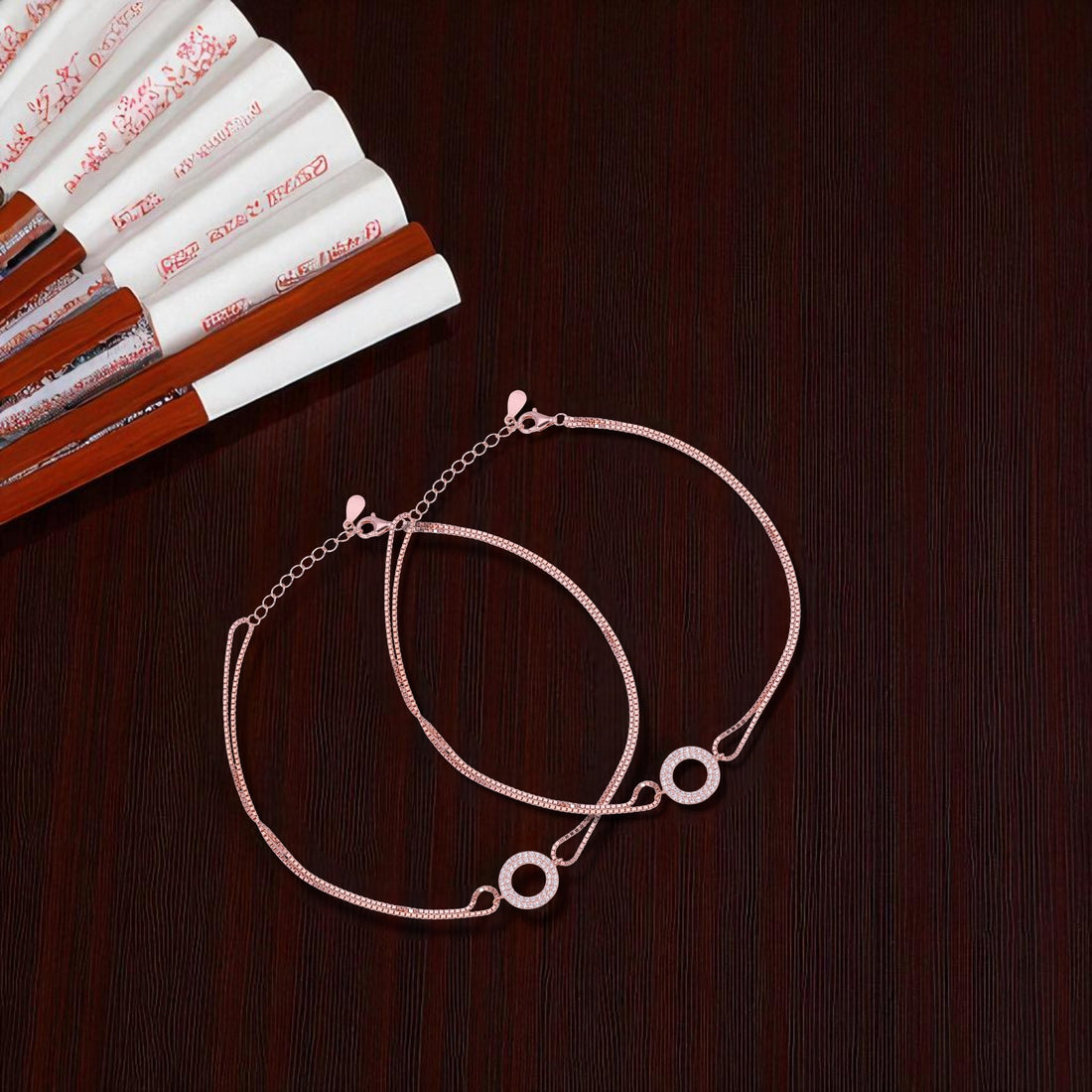 925 Sterling Silver Rose Gold Gleaming Bond Anklets For Women