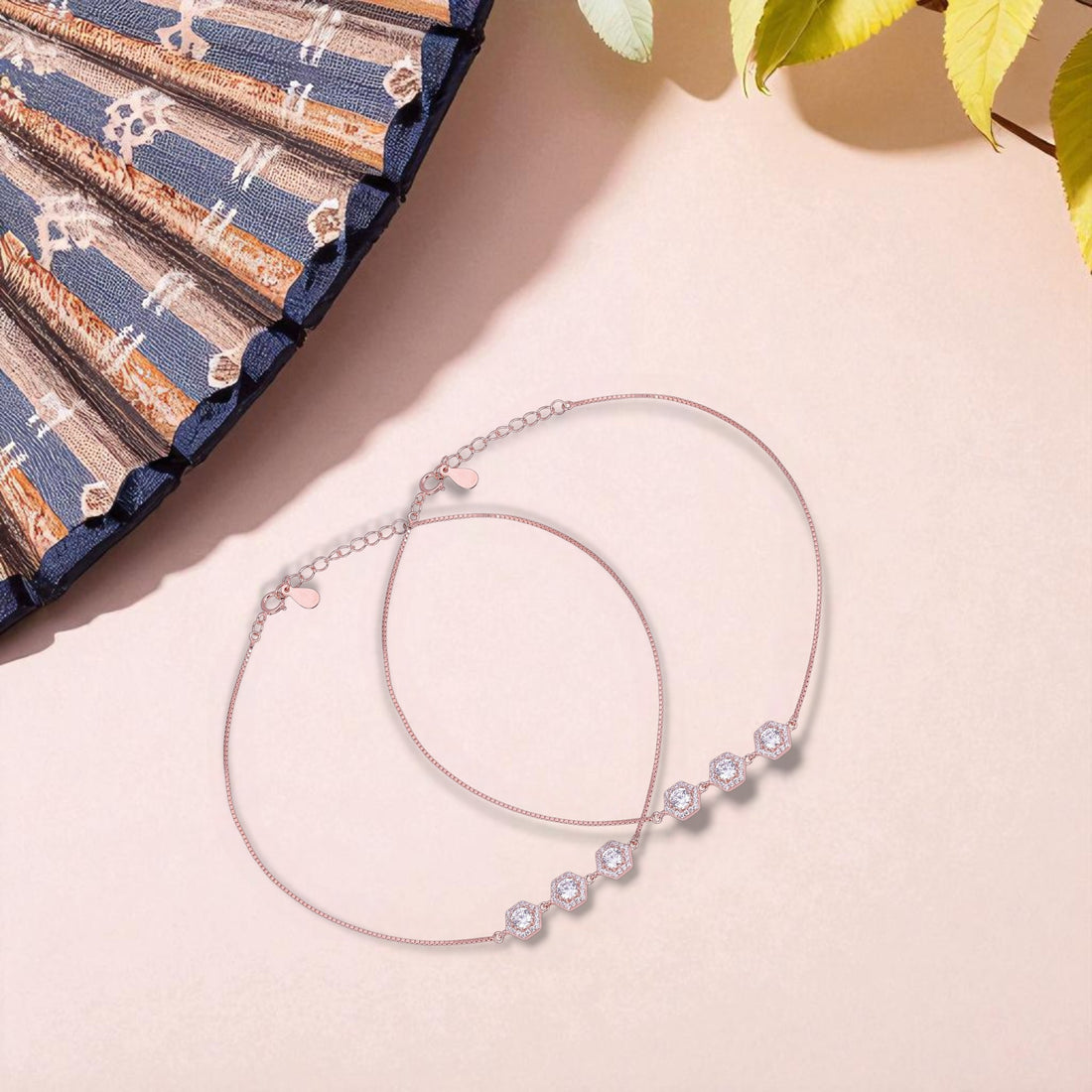 925 Sterling Silver Rose Gold Honeycomb Shine Anklets For Women