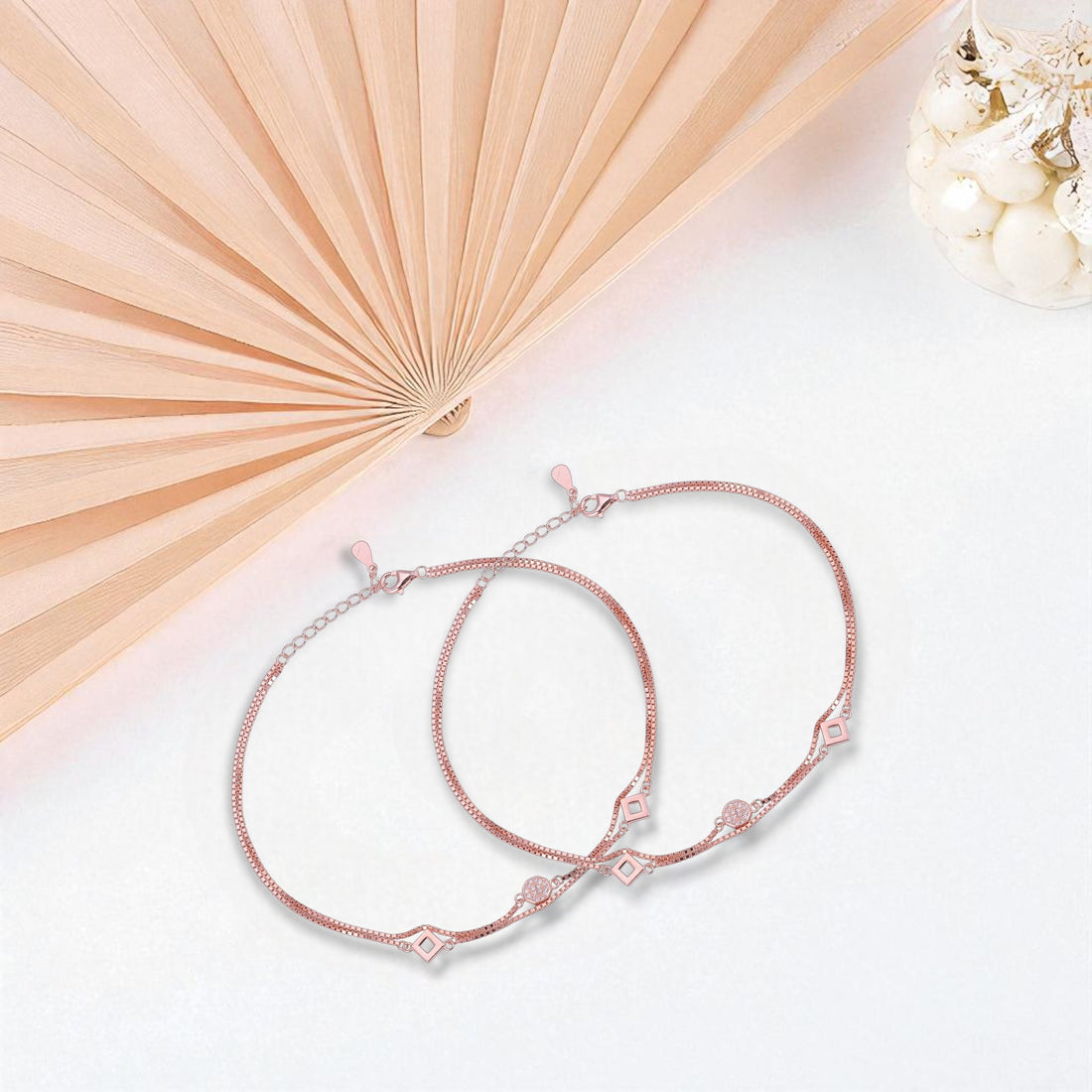 925 Sterling Silver Rose Gold   Layered Lattice Glow Anklets For Women