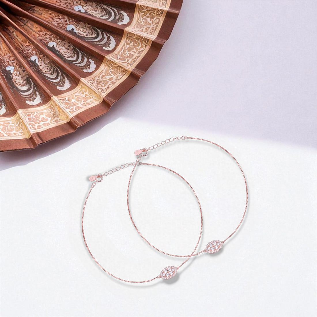925 Sterling Silver Rose Gold Luxe Petal Anklets For Women