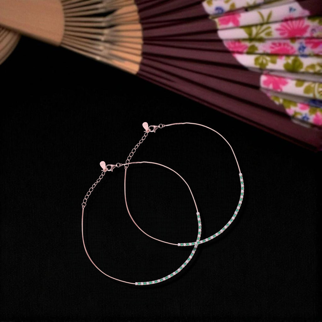 925 Sterling Silver Rose Gold Meadow Whisper Anklets For Women
