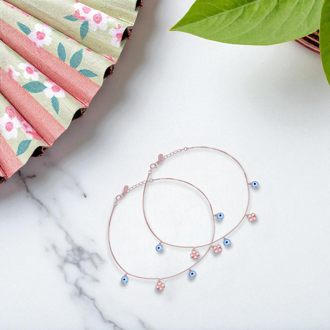 925 Sterling Silver Rose Gold Mystic Luck Anklets For Women