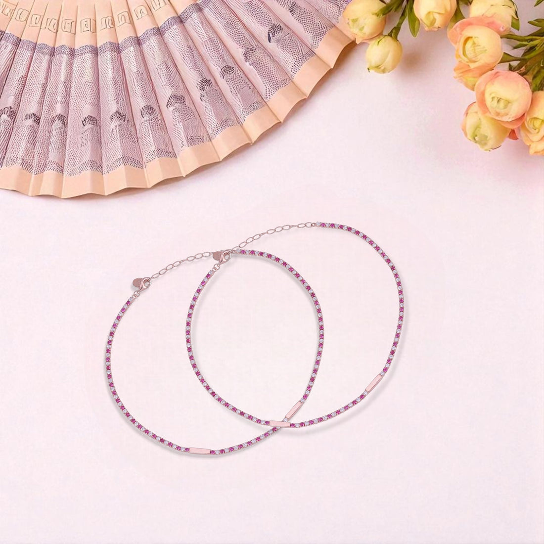 925 Sterling Silver Rose Gold Scarlet Snowline Anklets For Women