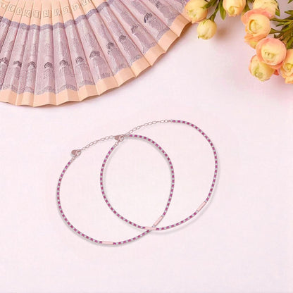 925 Sterling Silver Rose Gold Scarlet Snowline Anklets For Women