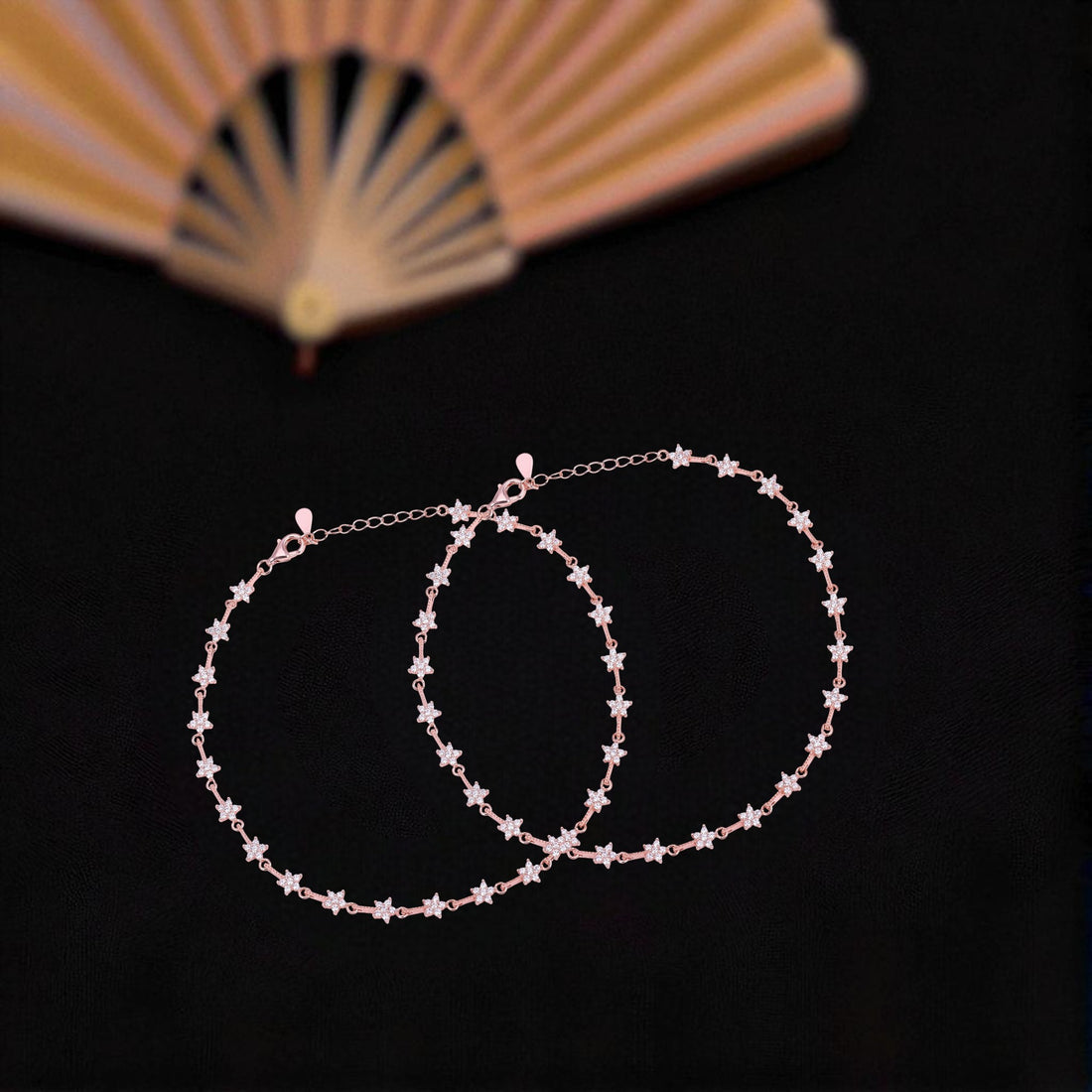 925 Sterling Silver Rose Gold Twilight Bloom Anklets For Women