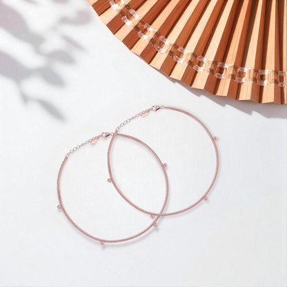 925 Sterling Silver Rose Gold Whispering Celestial Layer Anklets For Women