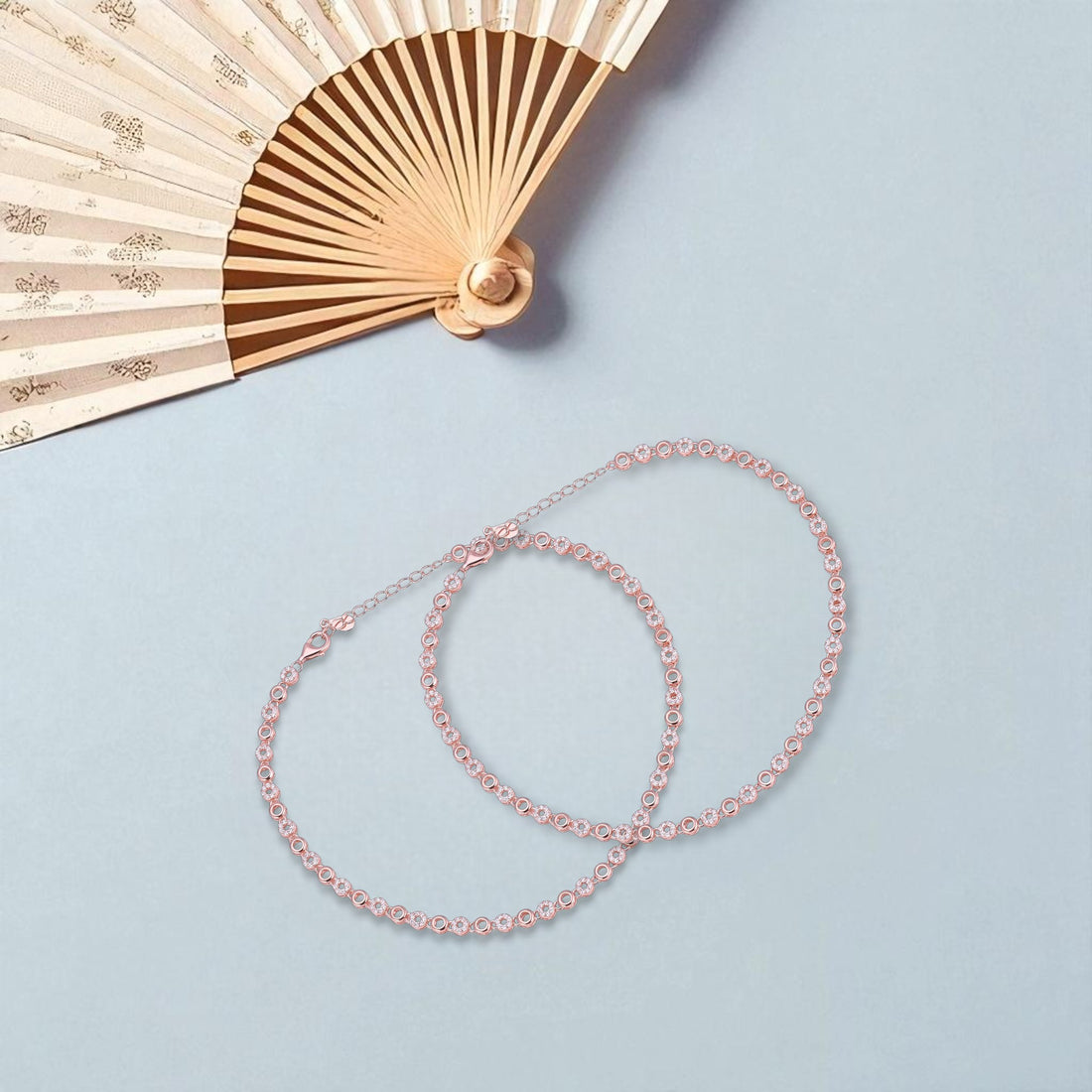 925 Sterling Silver Rose gold Floral Orbit Anklets For Women