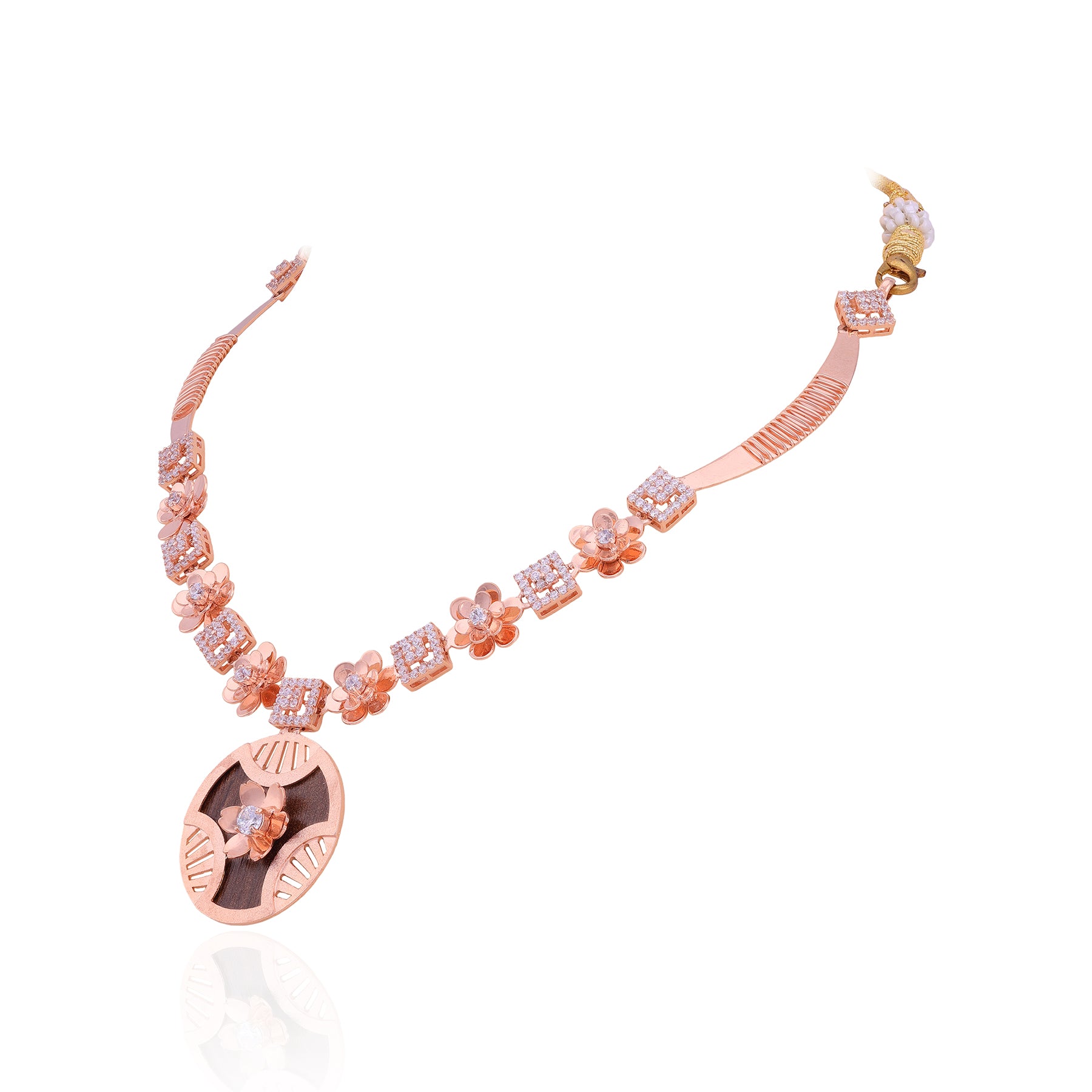 925 Sterling Silver Rosegold Radiant Geometry Floral Necklace For Women