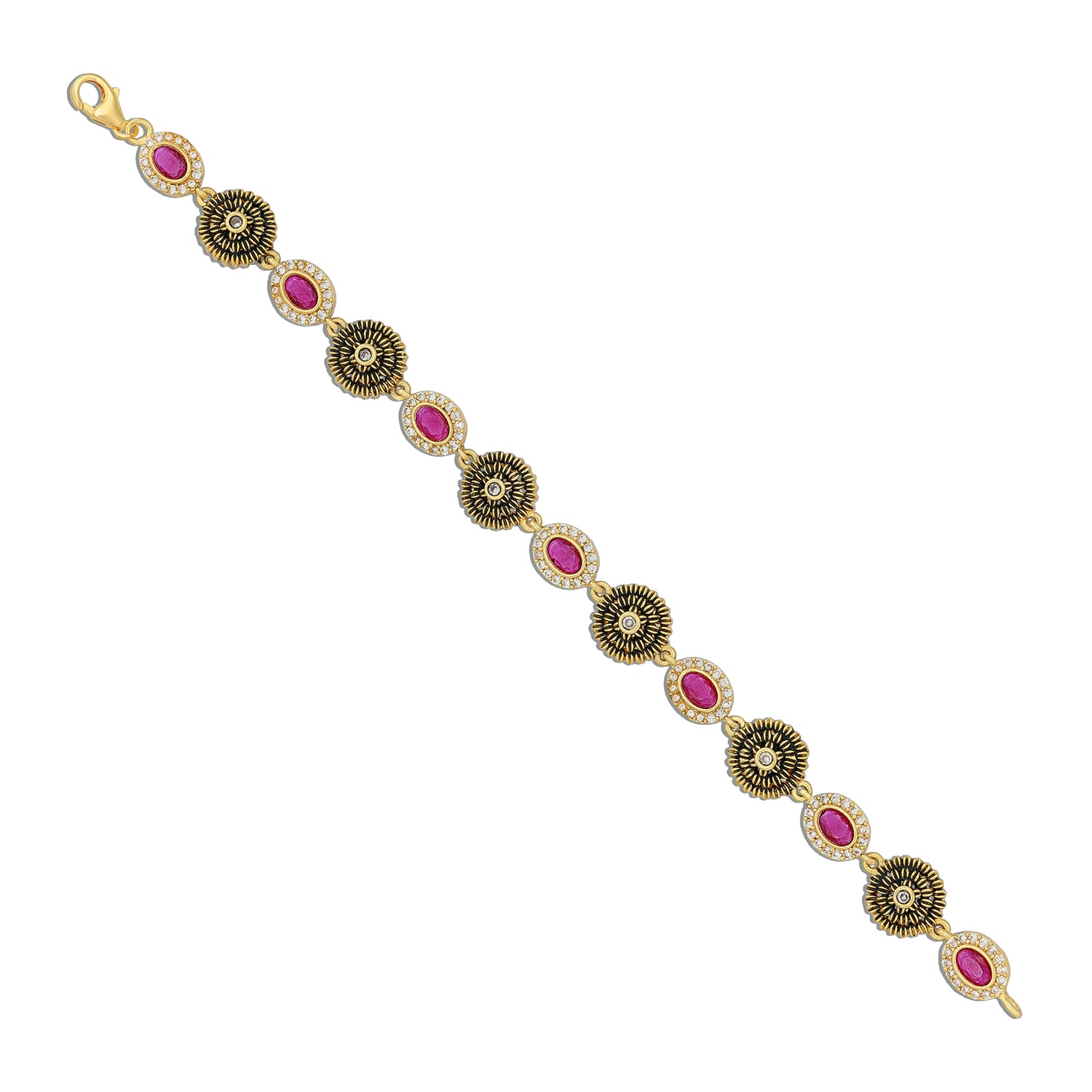 925 Sterling Silver Royal Petal Ruby Stone Bracelet for Women