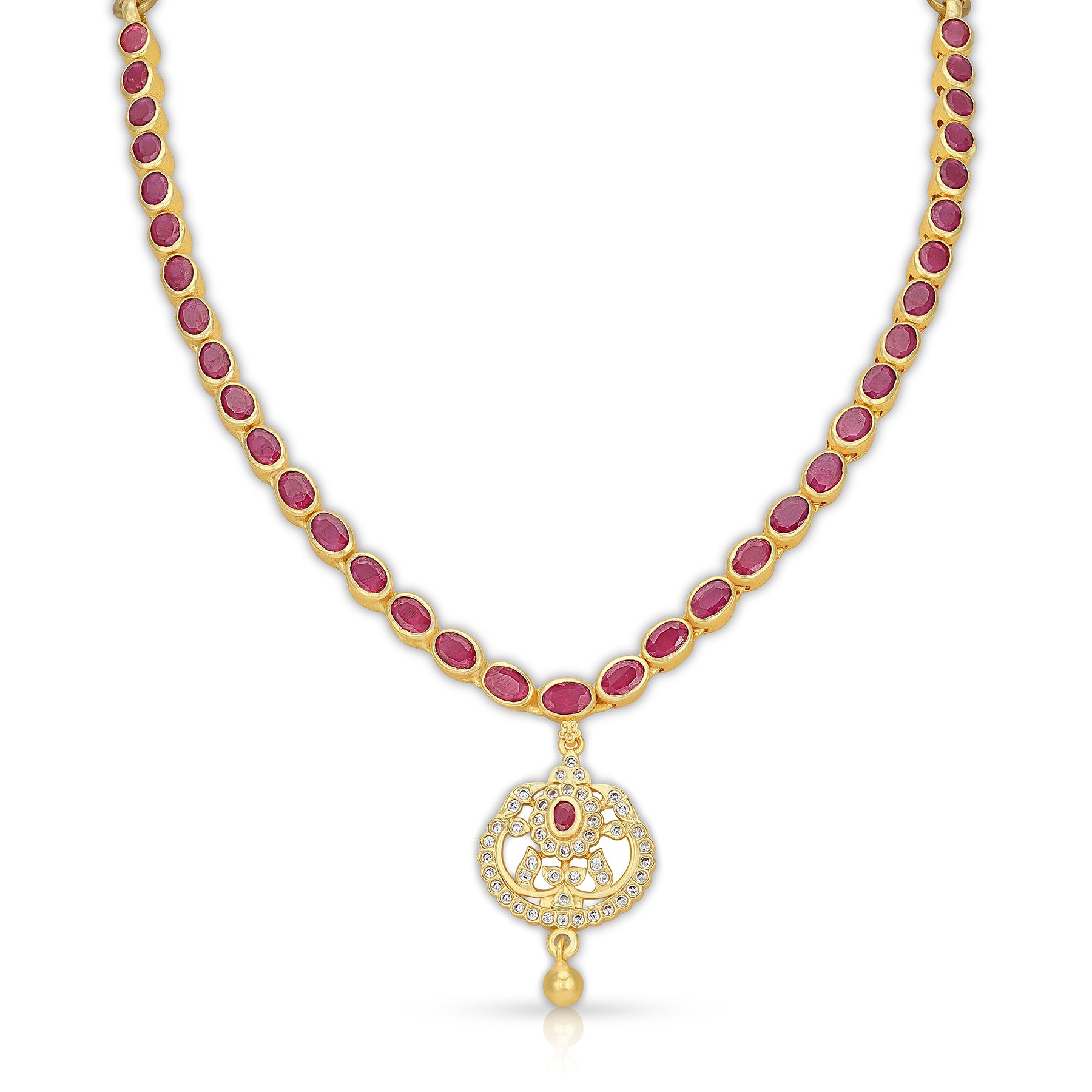 925 Sterling Silver Ruby Oval Path Pendant Necklace for Women