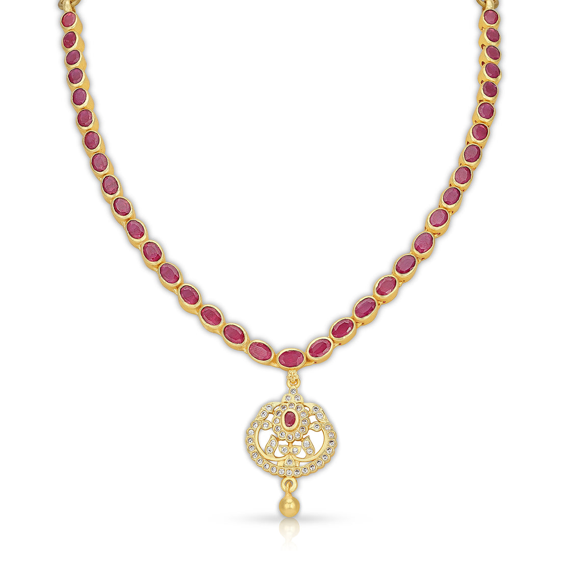 925 Sterling Silver Ruby Oval Path Pendant Necklace for Women