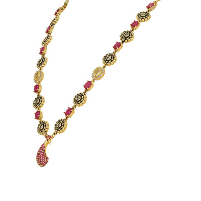 925 Sterling Silver Ruby Peacock Floral Necklace for Women