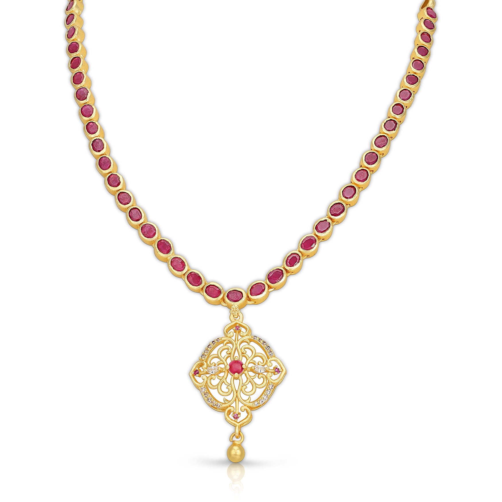 925 Sterling Silver Ruby Stone Filigree Pendant Necklace for Women