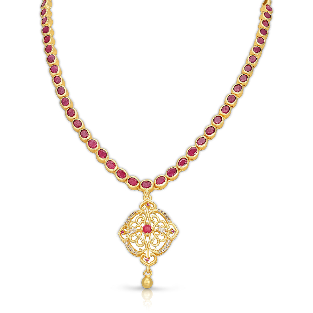 925 Sterling Silver Ruby Stone Filigree Pendant Necklace for Women