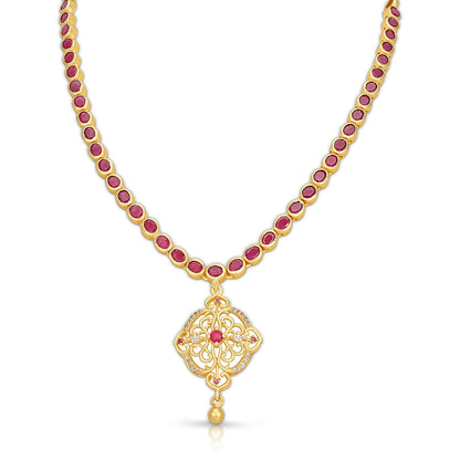925 Sterling Silver Ruby Stone Filigree Pendant Necklace for Women