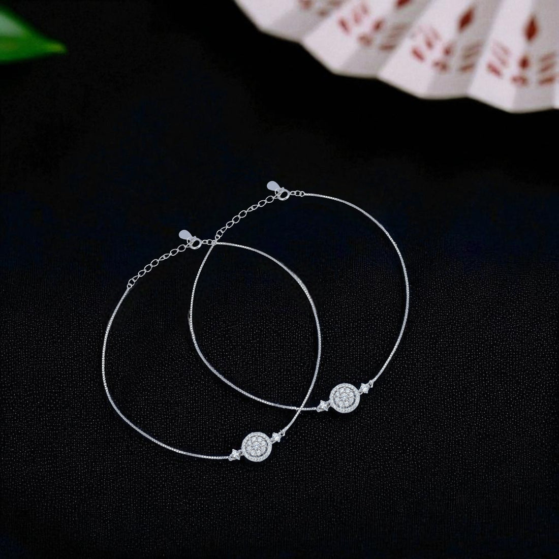 925 Sterling Silver Shimmer Petal Halo Anklet  For Women