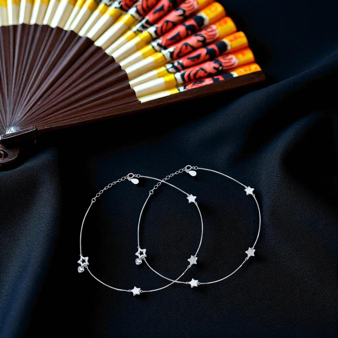 925 Sterling Silver Starlink Satellites Heart Dangle Anklet For Women