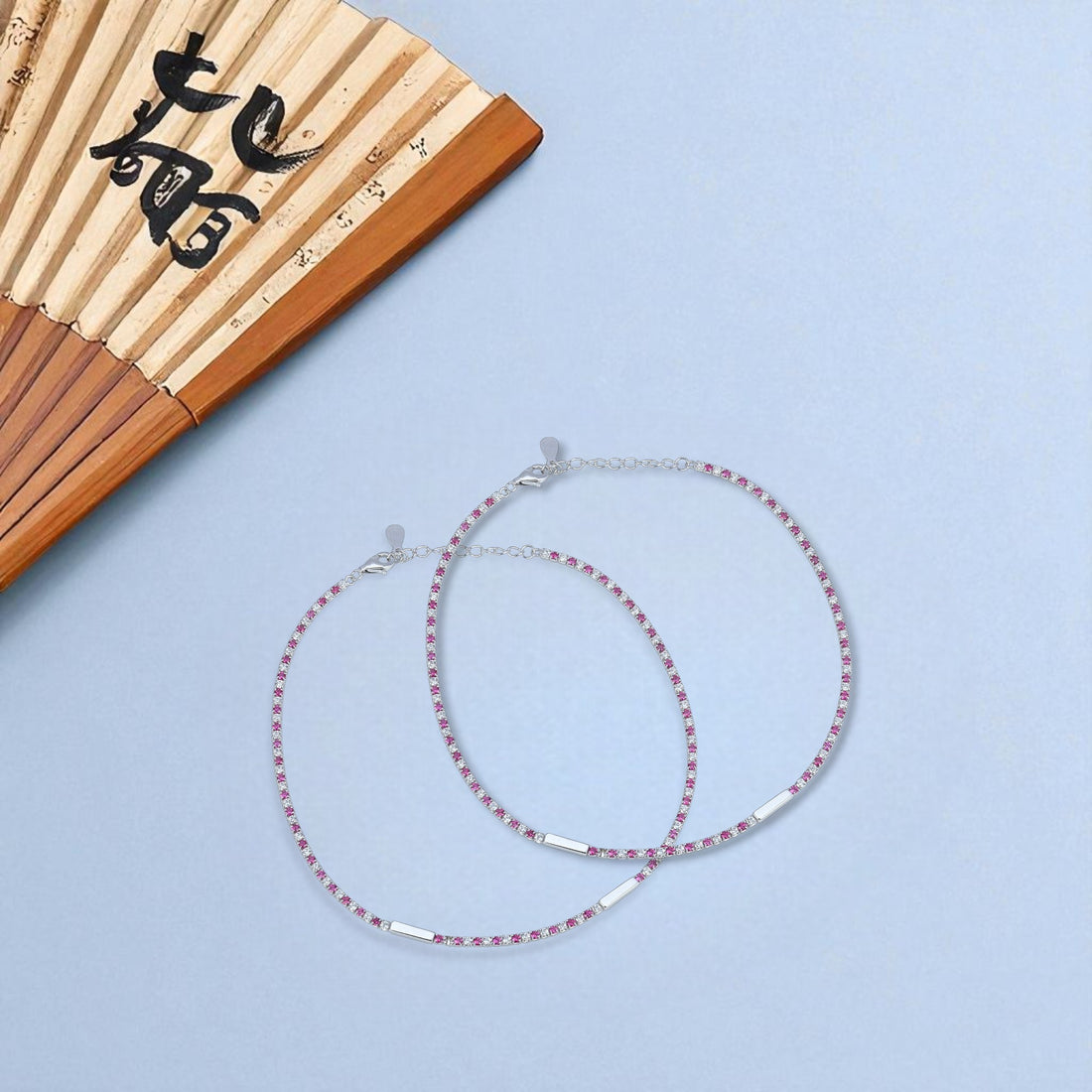 925 Sterling Silver Tiny Frosted Rose Glow Anklet  For Women