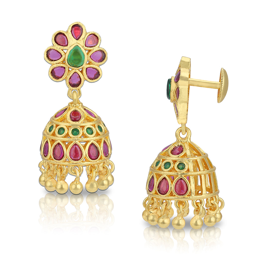 925 Sterling Silver Vibrant Ruby Green Blossom Jhumka for Women