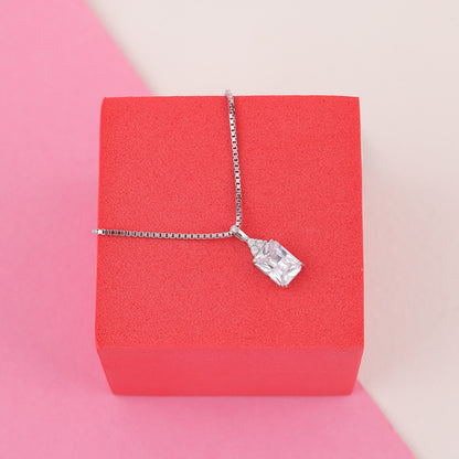 925 Sterling Silver  April Month Square Diamond Pendant Chain, Earrings, and Ring For Women