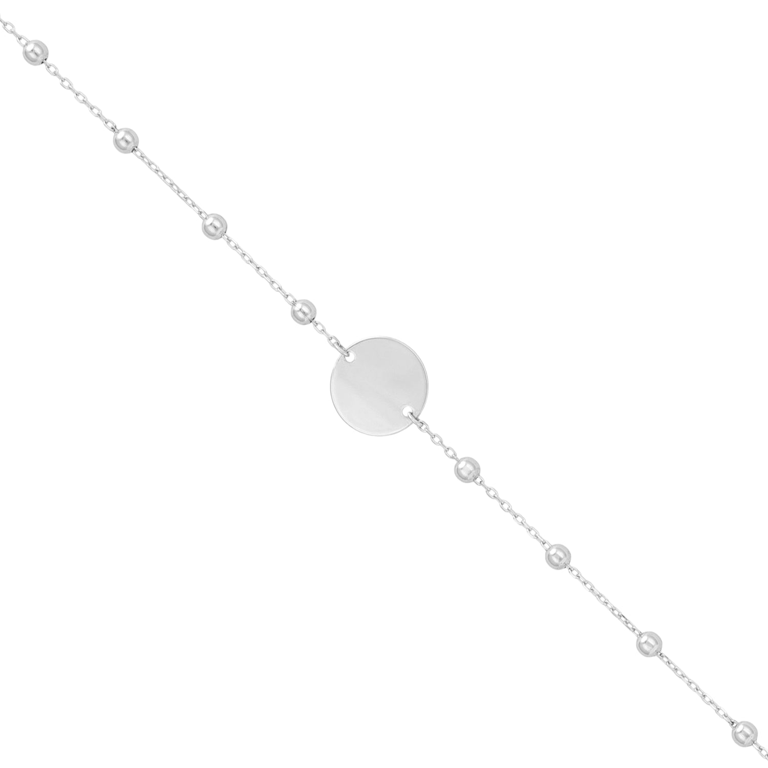 925 Sterling Silver Circle Charm Beads Engravable Bracelet For Women