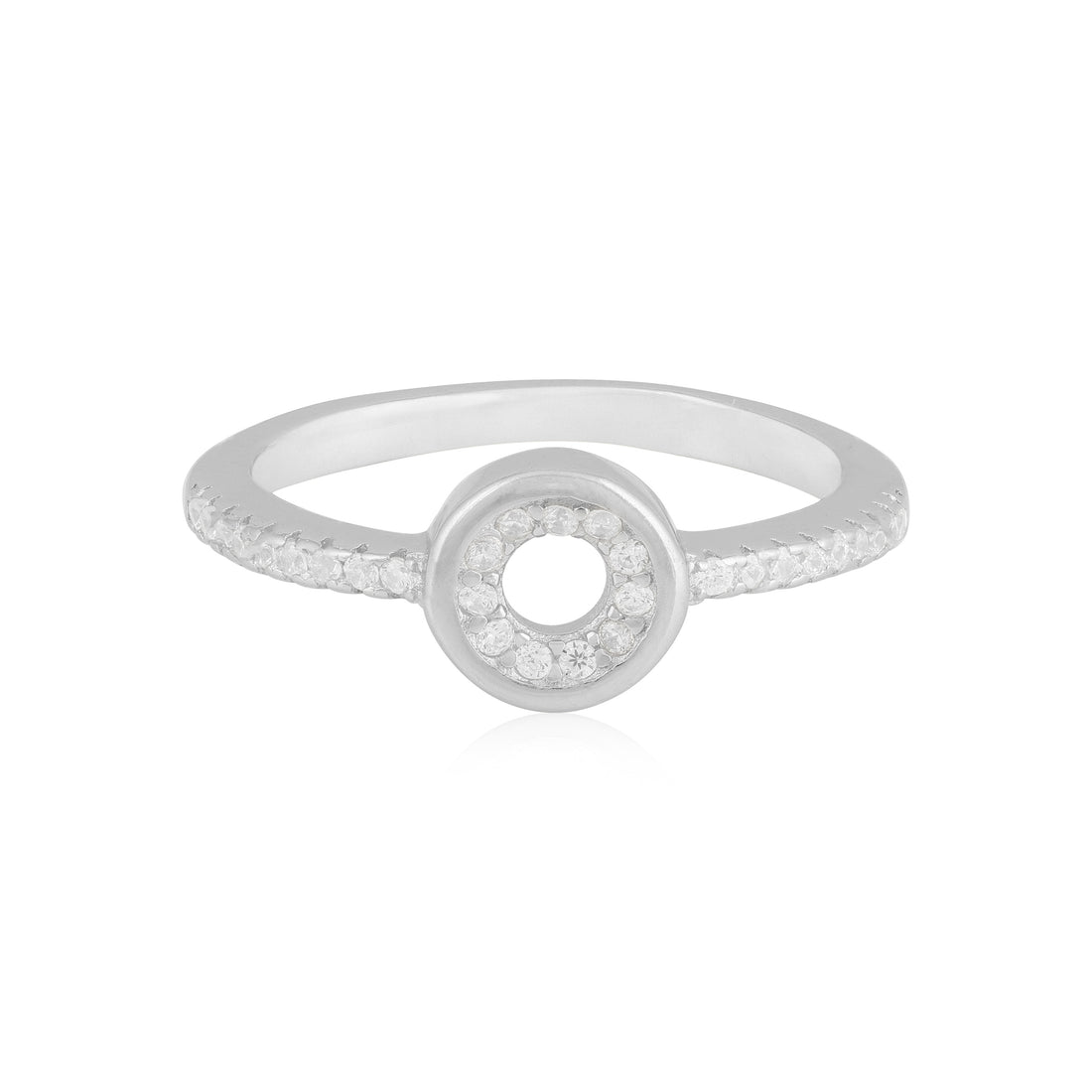 925 Sterling Silver Glittering Circle Rhodium Plated Rings For Women