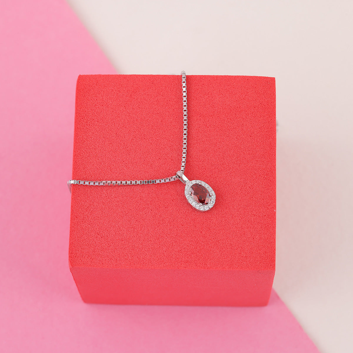 925 Sterling Silver January Month Oval Red Garnet Pendant Chain, Earrings, and Ring For Women