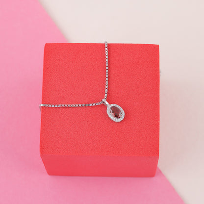 925 Sterling Silver January Month Oval Red Garnet Pendant Chain, Earrings, and Ring For Women