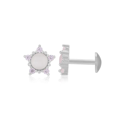 925 Sterling Silver Moonstone Centre Side Accent Earrings For Women