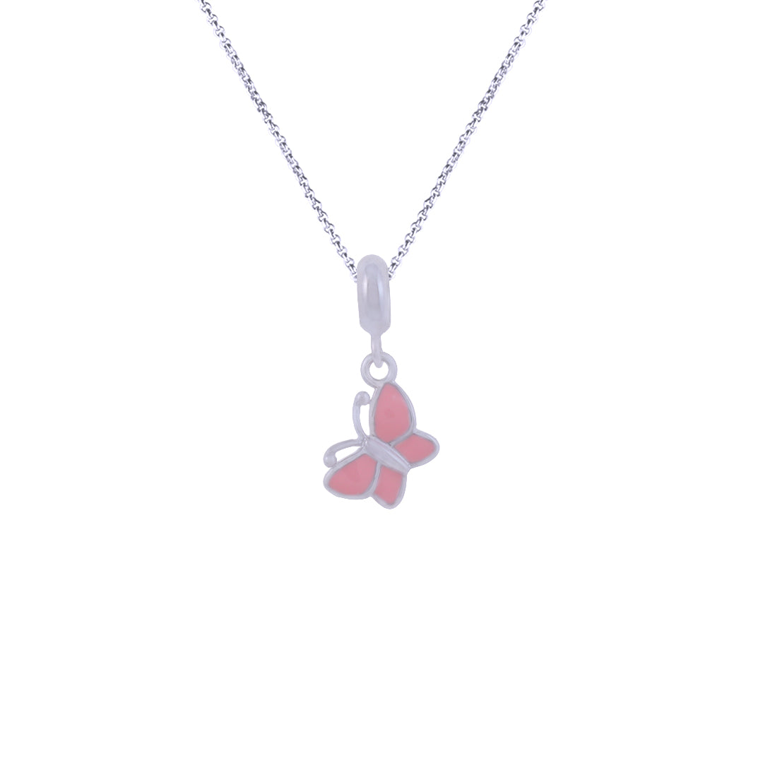 925 Sterling Silver Peach Wings Rhodium Plated Pendant For Kids