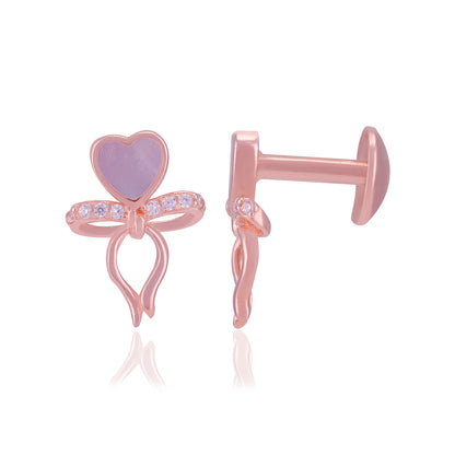 925 Sterling Silver Pearl Heart Bow Drop Earrings For Women