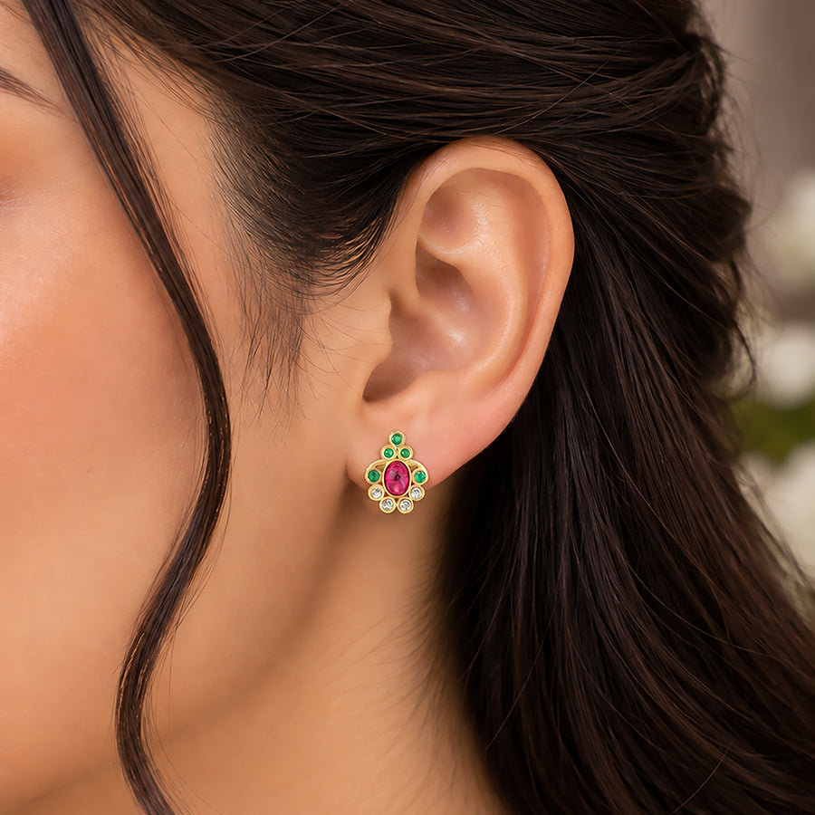 925 Sterling Silver Ancestral Ruby-Emerald Glow Earring for Women