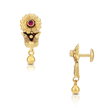 925 Sterling Silver Blooming Floral Red Earring for Women
