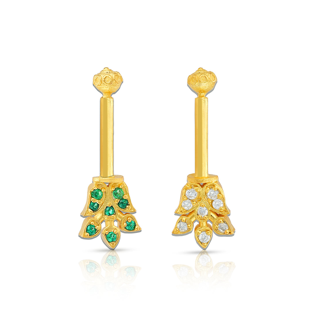 925 Sterling Silver Crystal Crest Leaf Second Stud for Women