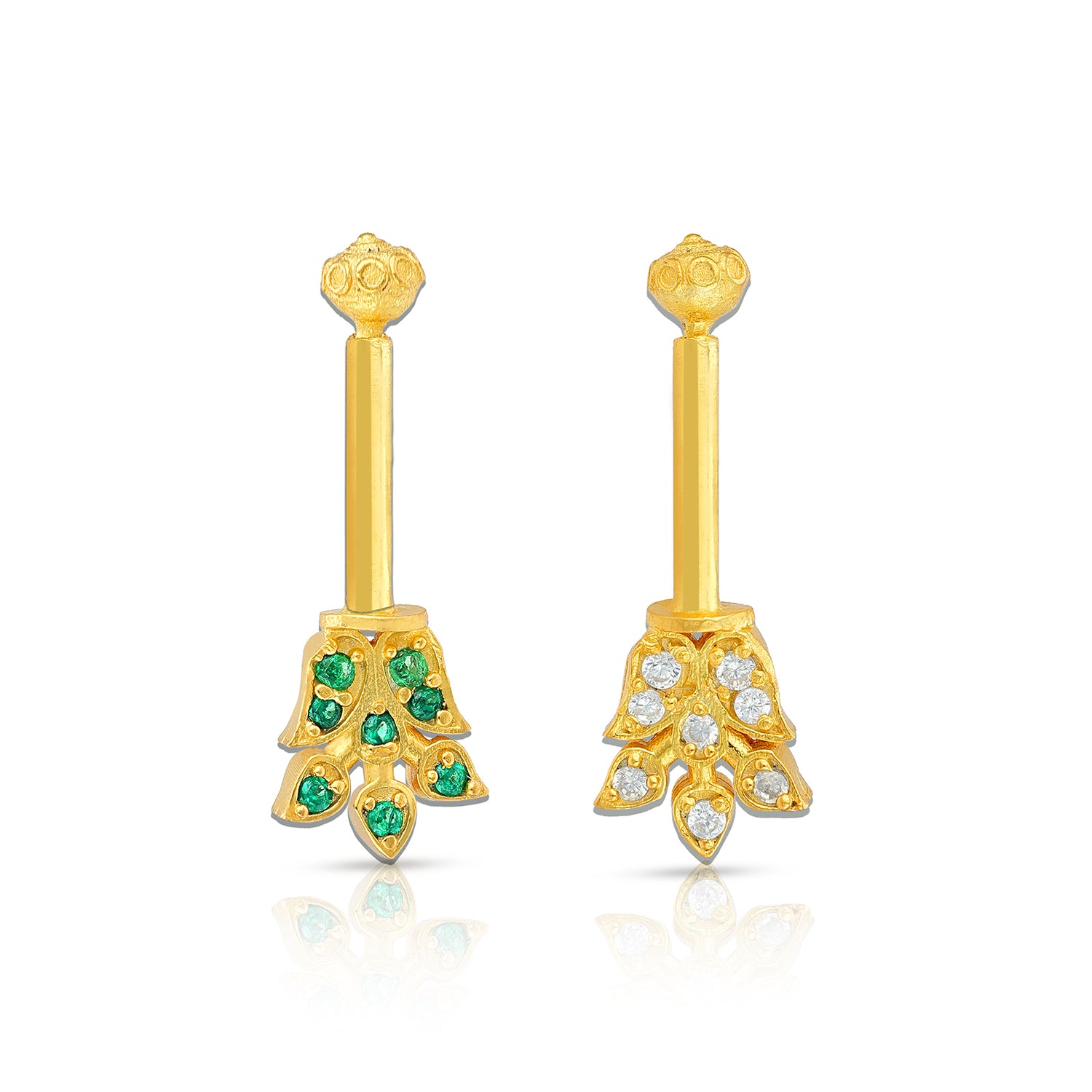 925 Sterling Silver Crystal Crest Leaf Second Stud for Women