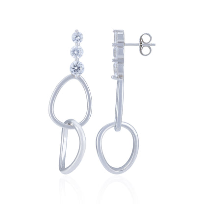 925 Sterling Silver Elegant Crystal Stud Interlinked Hoop Earring for Women