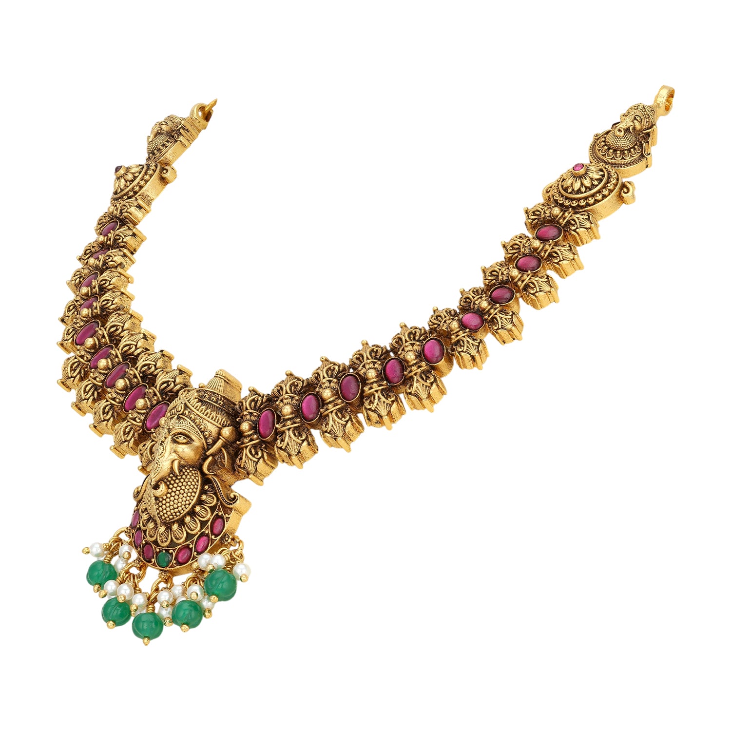 925 Sterling Silver Ganesha Pink Green Necklace for Women