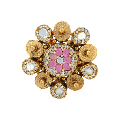 925 Sterling Silver Golden Petal Mirror Stone Ring for Women
