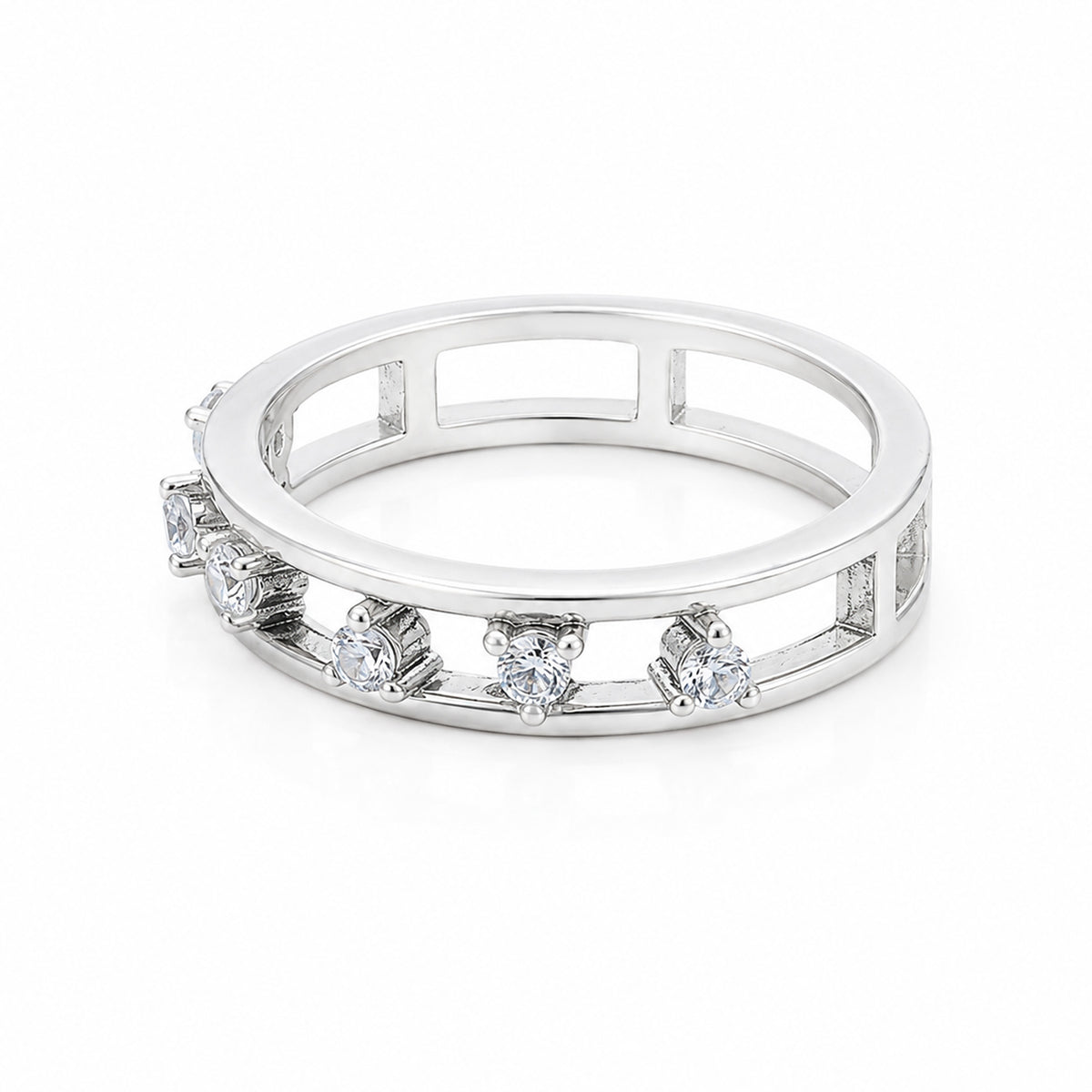 925 Sterling Silver Rhodium Plated Zirconia Ring