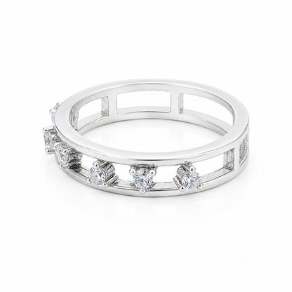 925 Sterling Silver Rhodium Plated Zirconia Ring