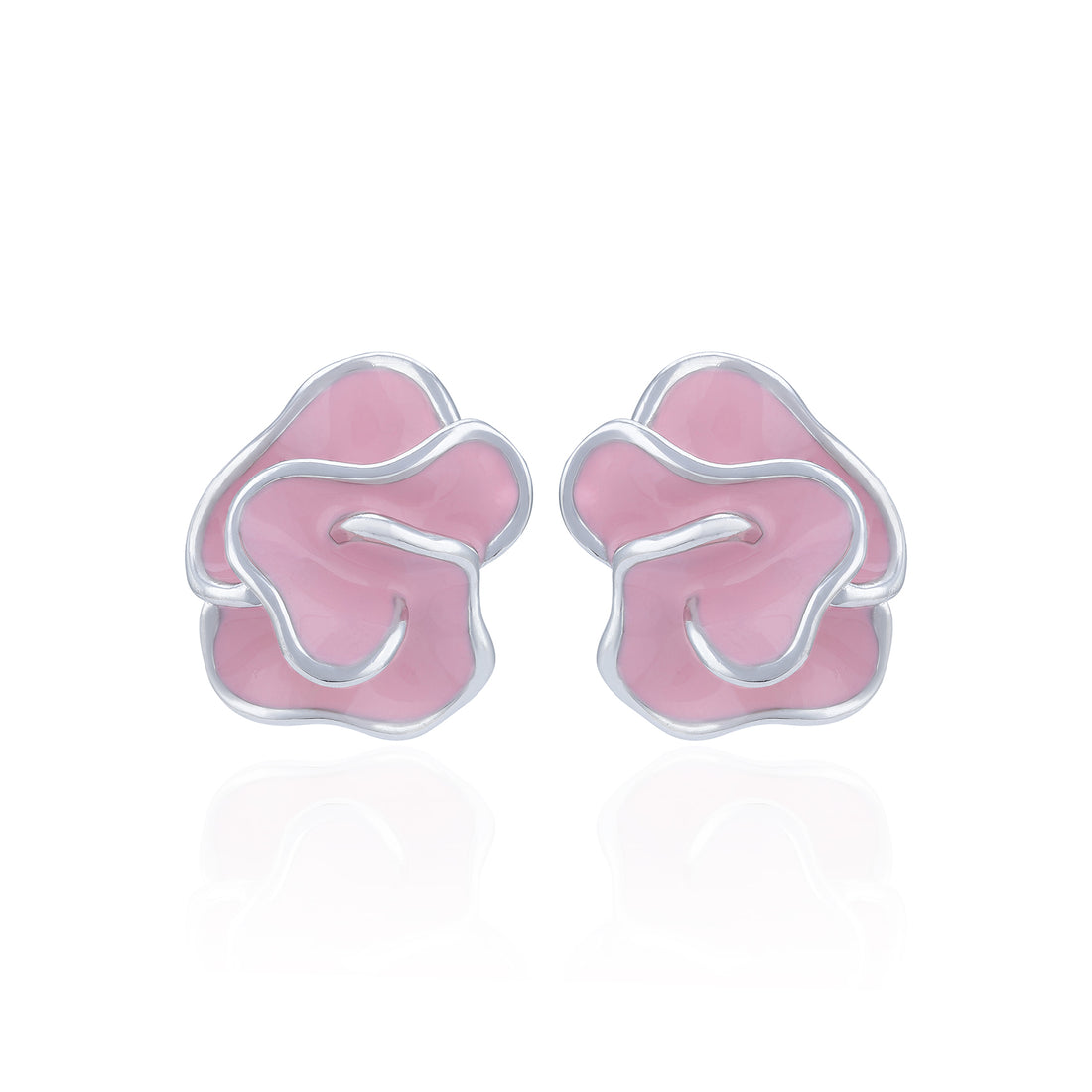 Pink floral earrings on a white background
