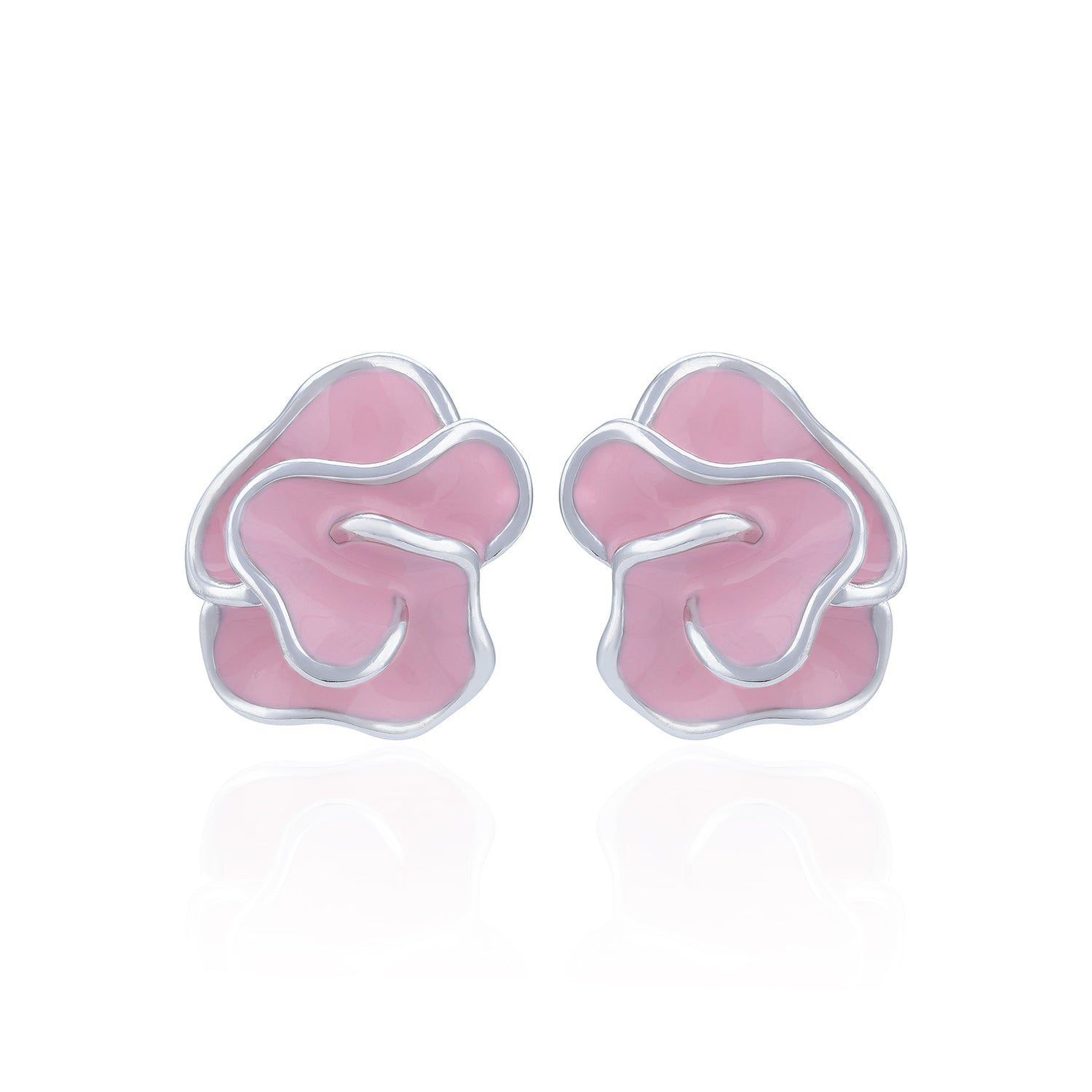 Pink floral earrings on a white background