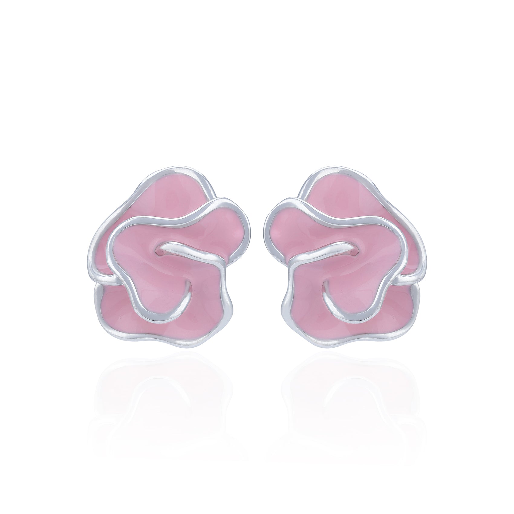 Pink floral earrings on a white background