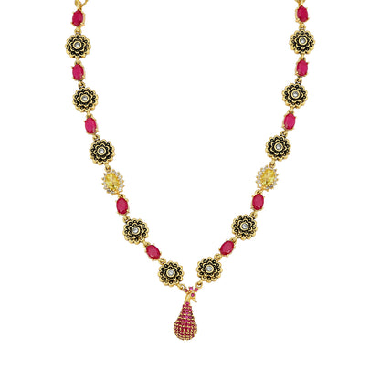 925 Sterling Silver Ruby Peacock Floral Necklace for Women