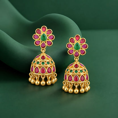 925 Sterling Silver Vibrant Ruby Green Blossom Jhumka for Women