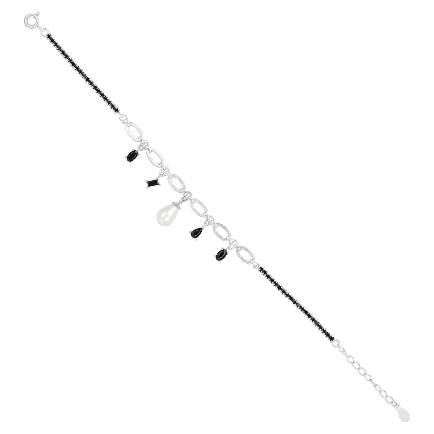 925 Sterling Silver Abstract Black Bead Charm Chain for Women
