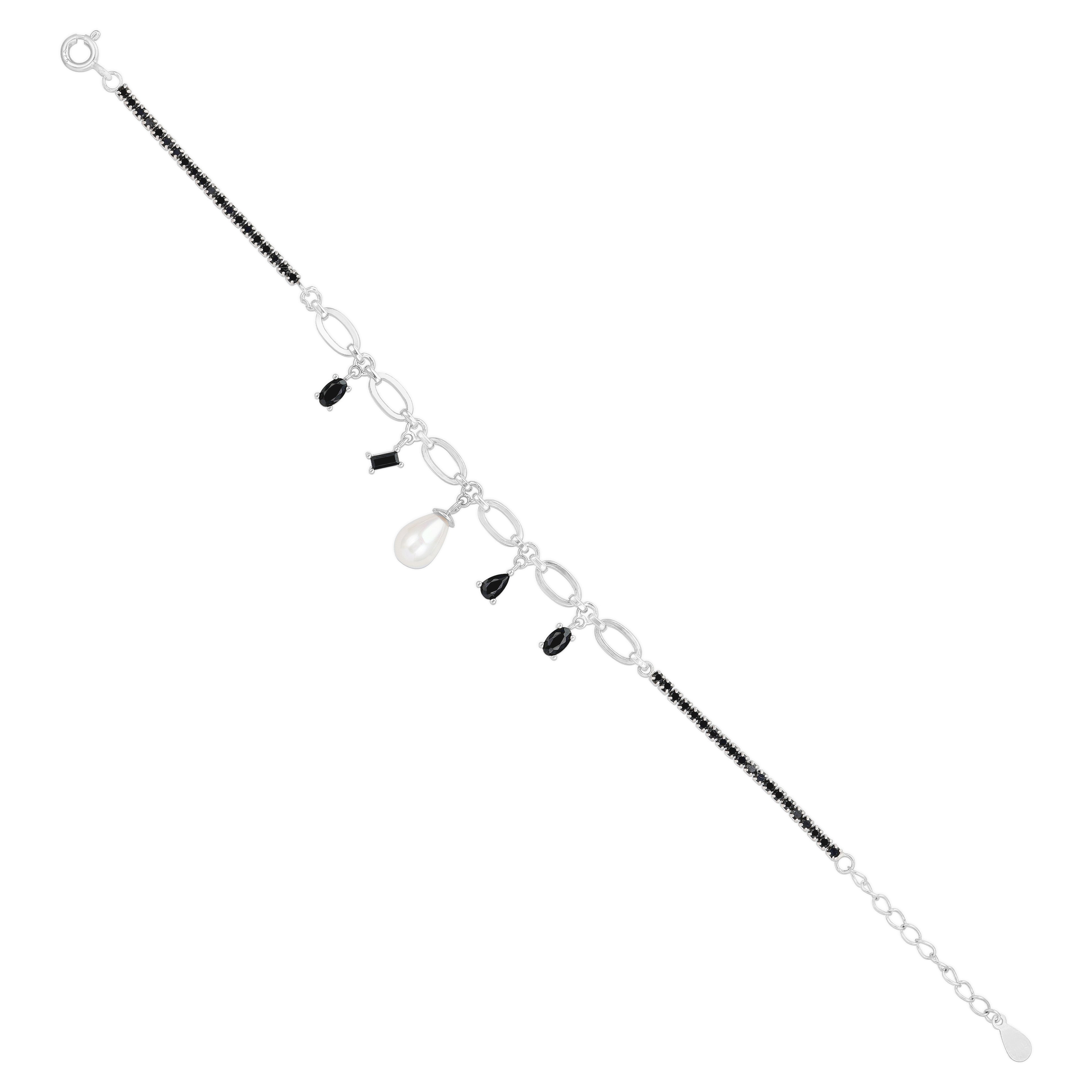 925 Sterling Silver Abstract Black Bead Charm Chain for Women